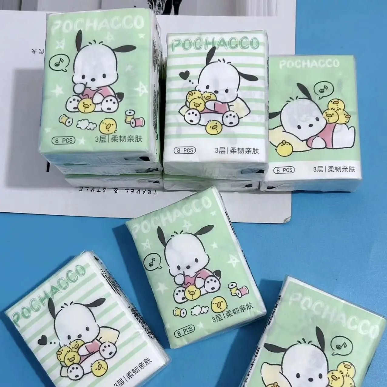 Kawaii Hello Kitty Handkerchief Paper Cartoon Sanrio Pochacco Kitty Printed Napkins Portable Small Pocket Tissues Facial Paper - M & M Global