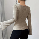2025 Women Autumn Winter Long Sleeve Y2K Crop Top Trendy Off Shoulder Asymmetrical Fitted Knit V Neck Tee Shirts Tops Streetwear