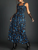 Goth Dark Fairy Grunge Y2k Aesthetic Skull Graphic Dresses Mall Gothic Shirring Lace Up Long Dress Punk A-line Slim Emo Clothing - M & M Global