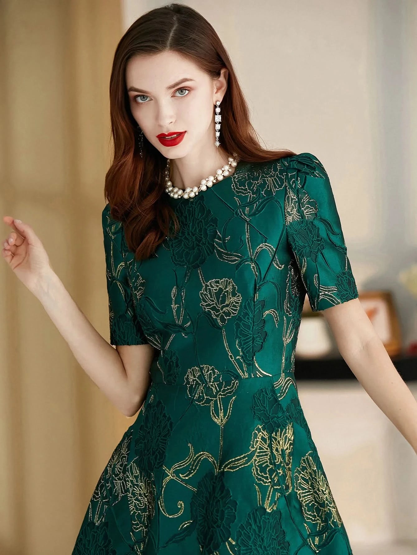 Women Summer Long Dress Elegant Boho Floral Jacquard Flower Dress Irregular Evening Party Dress Lady Ball Gown - M & M Global
