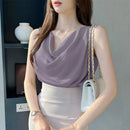 ZANZEA Fashion Cowl Neck Sleeveless Tank Tops Women Korean Style Elegant Satin Silk Solid Color Tanks Office Lady Sexy Camisole