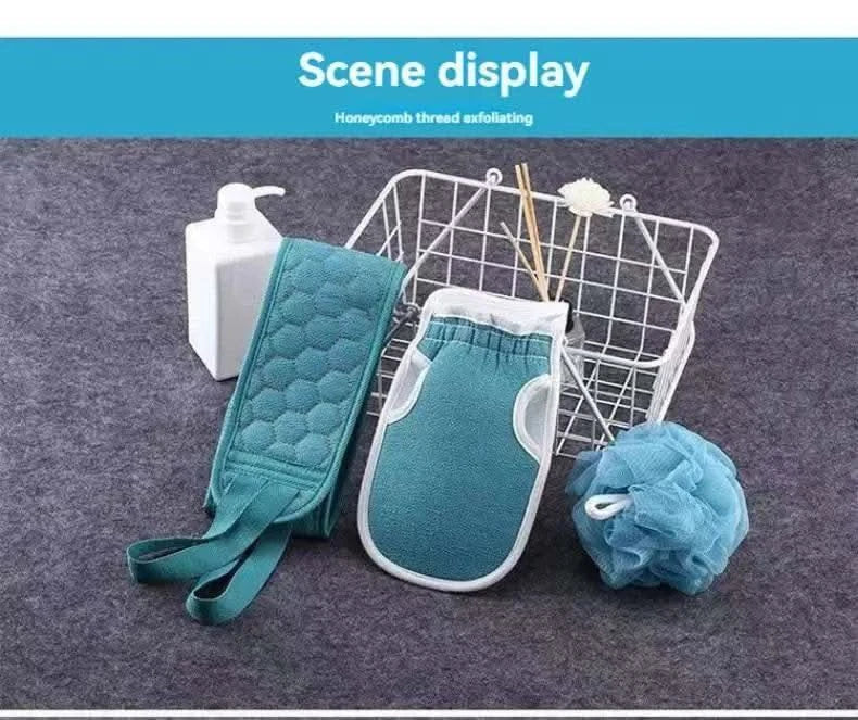 3 PCS Three-piece Bath Set, Rub Bath and Bath Artifact, Household Long Rub Back Towel, Bath Gloves, Bath Flower Set - M & M Global