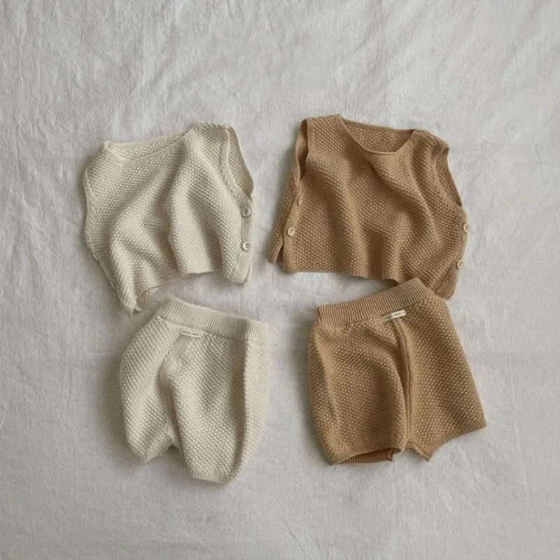Summer baby clothes 0-5T solid color boys striped sleeveless T-shirt shorts set breathable girls vest short sleeved shorts set - M & M Global