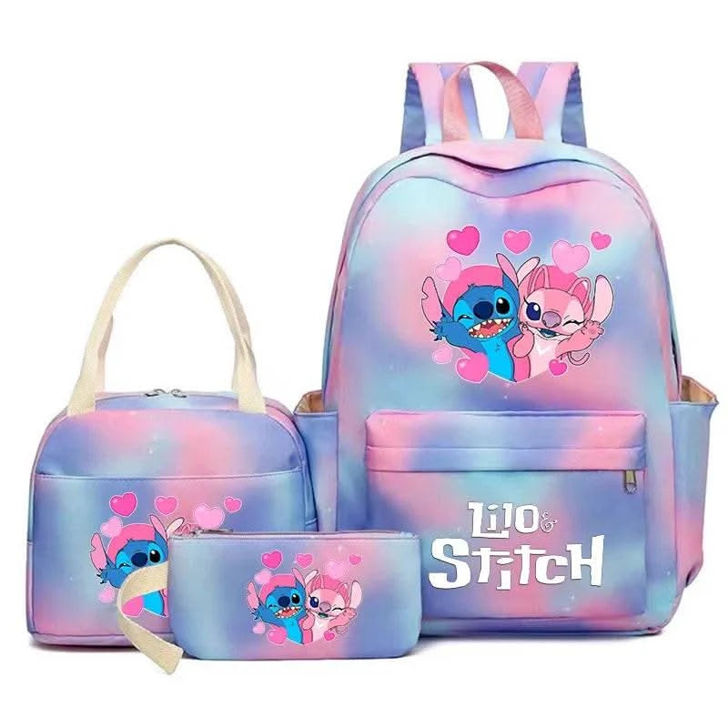 3Pcs Lilo Stitch Colorful Backpack Set With Tote and Pouch Large Capacity Lightweight And Breathable Outdoor Knapsack - M & M Global