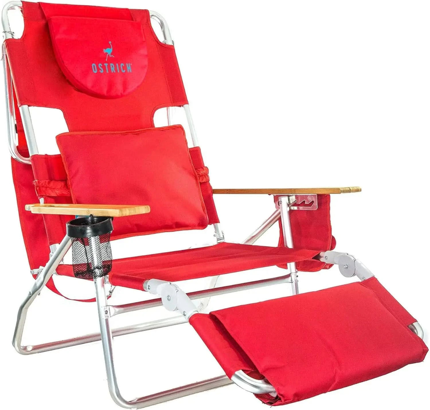 Ostrich Deluxe 3N1 Padded Beach Chair w/ Face Cushion & Arm Holes, Teal - Lightweight Folding Recliner w/ Adjustable Backrest