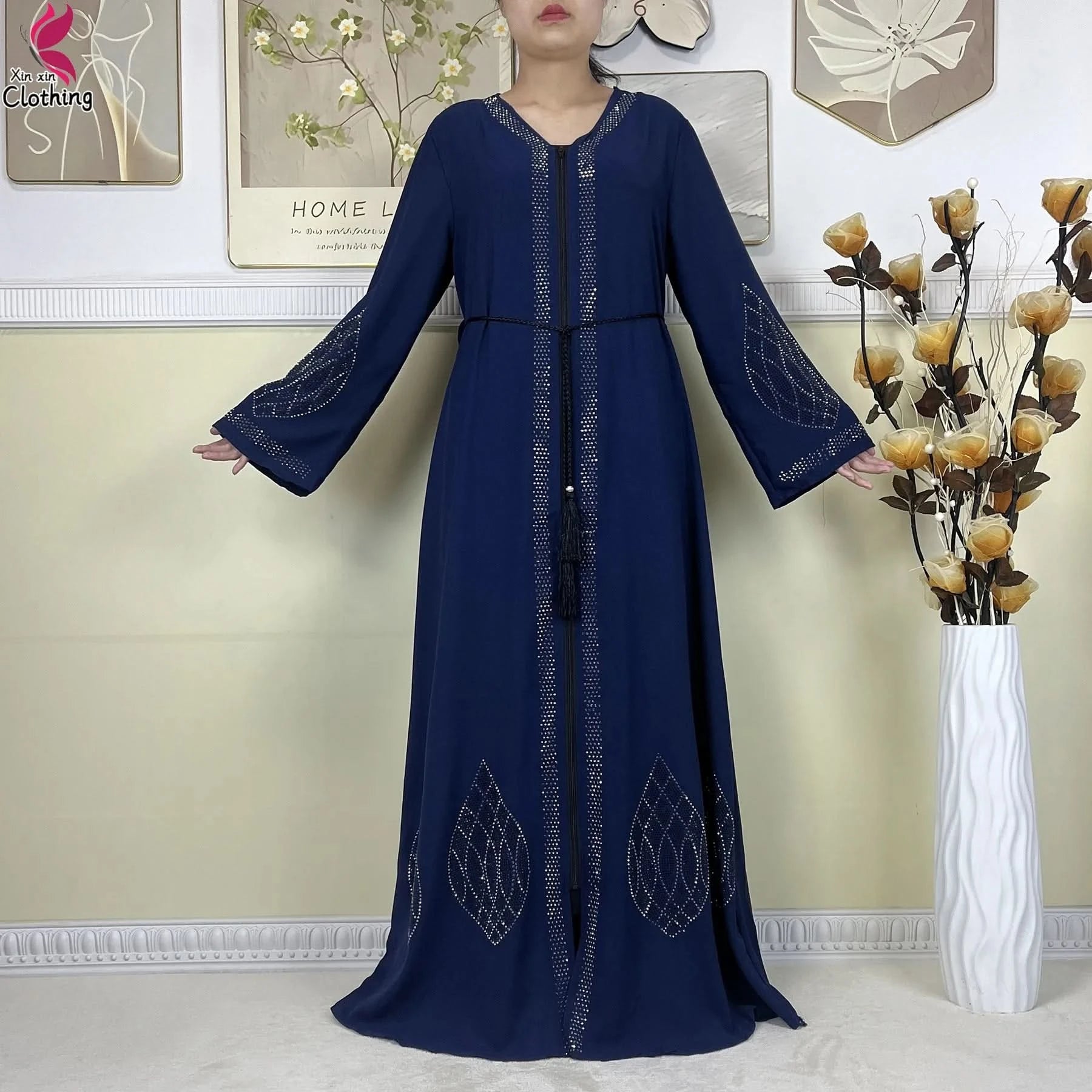 New Muslim Abayas For Women Long Sleeved Dress Dubai Lady Elegant Long Dress Islam Clothing African Abaya Loose Robe With Turban - M & M Global