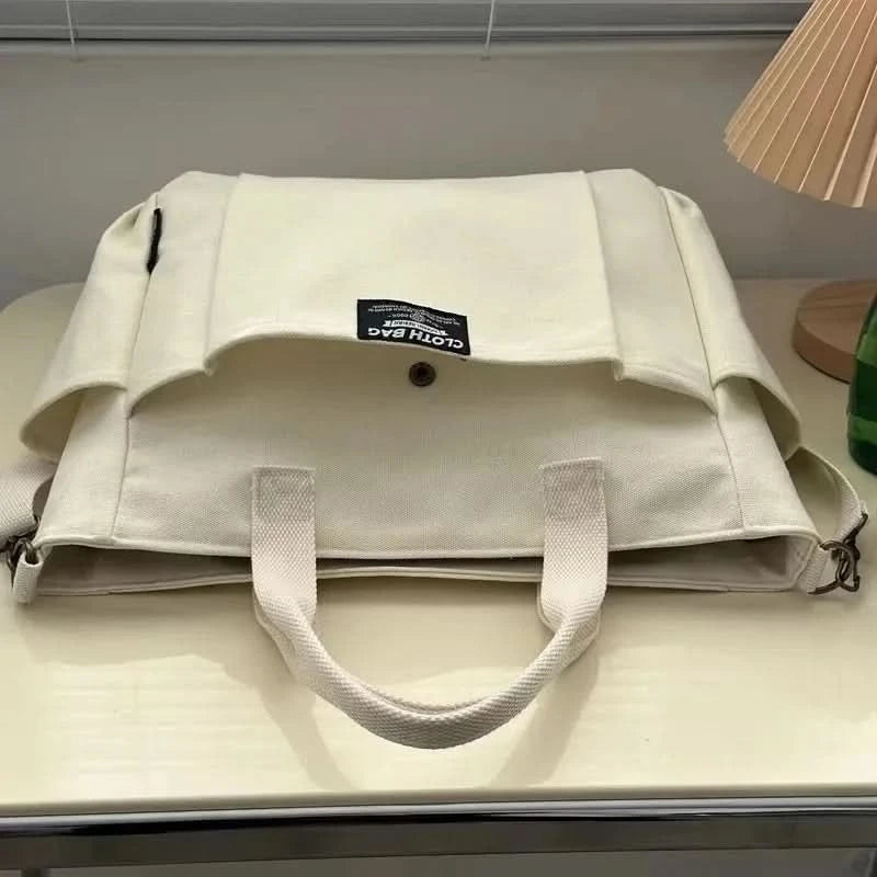 Urban Minimalist Female Student Large Capacity Commuting Horizontal Canvas Single Shoulder Diagonal Cross Portable Tote Bag - M & M Global