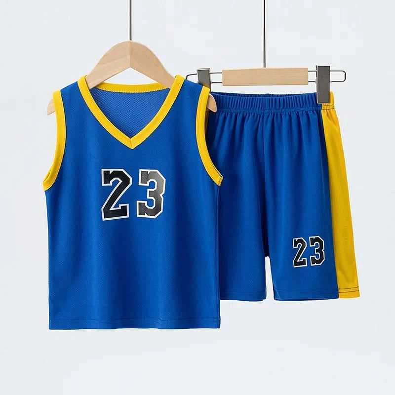 Summer CHILDREN'S Basketball Suit Boys and Girls Sports Vest Shorts Suit 23rd Handsome Boys and Students Vest Suit 2-piece. - M & M Global