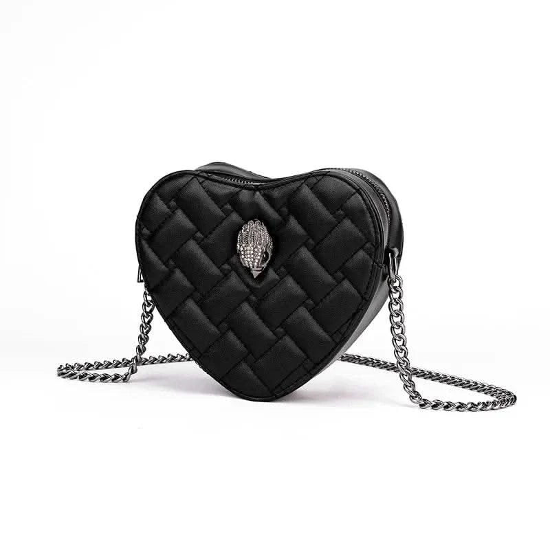 2024 Women's Heart-Shaped Herringbone Crossbody Bag with Eagle and Bird Head Shoulder Bag Chain Purse - M & M Global