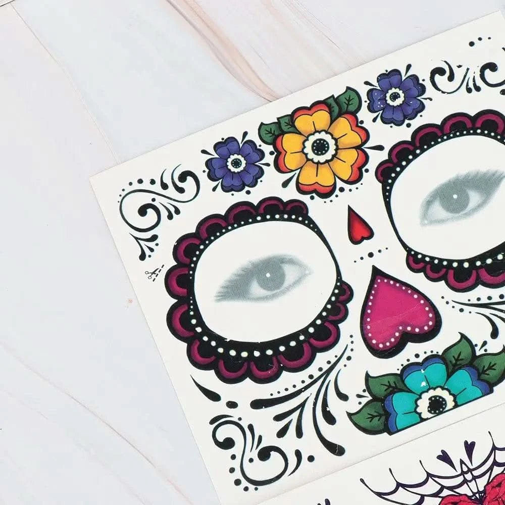 Day of The Dead Skull Face dress up Temporary Tattoo Stickers Pop Halloween Facial makeup Special Waterproof Face tattoo - M & M Global
