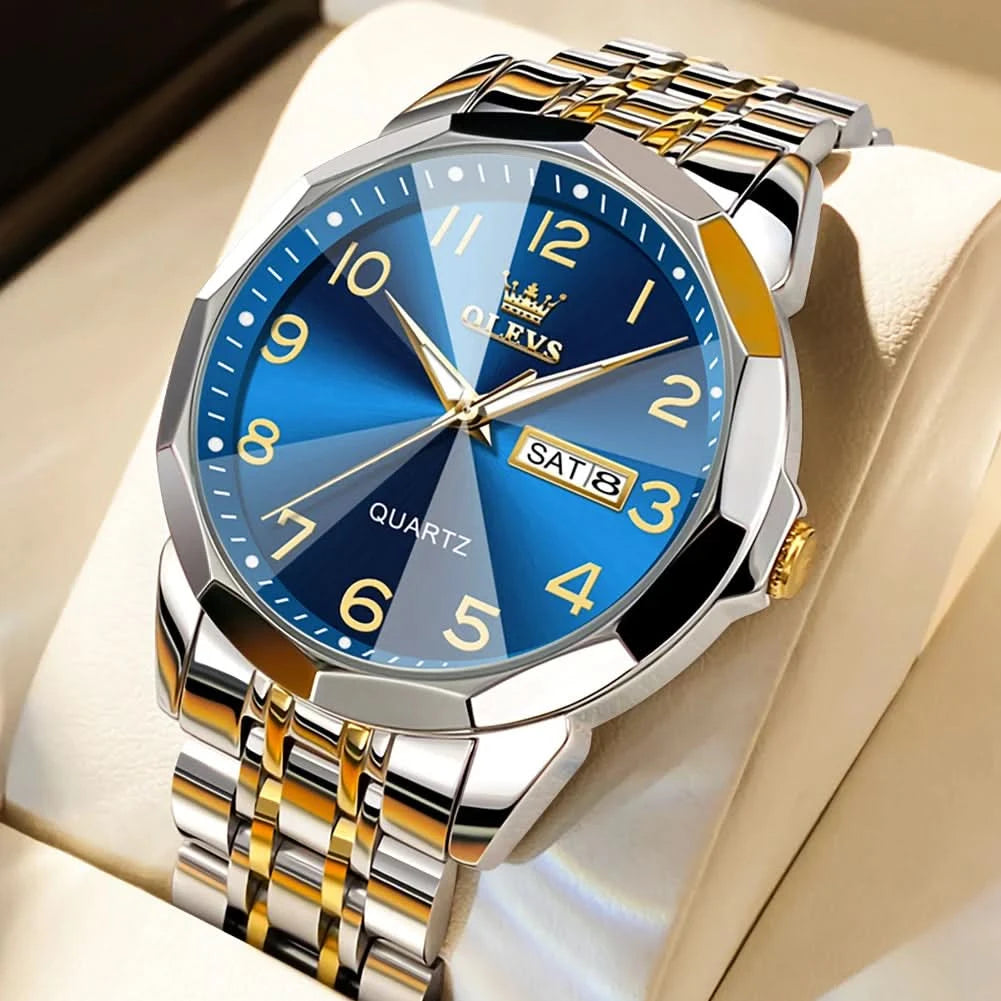 OLEVS Men's Watches Causal Fashion Original Quartz Watch for Man Waterproof Stainless Steel Luminous Date Week Trend Dress Reloj - M & M Global