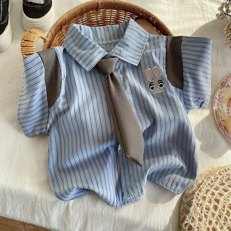 Fashion Clothes Summer Kids Boys Girls Causal Strips Shirt Shorts 2Pcs/Set With Tie Toddler Baby Clothing Infant 0-5 Years - M & M Global
