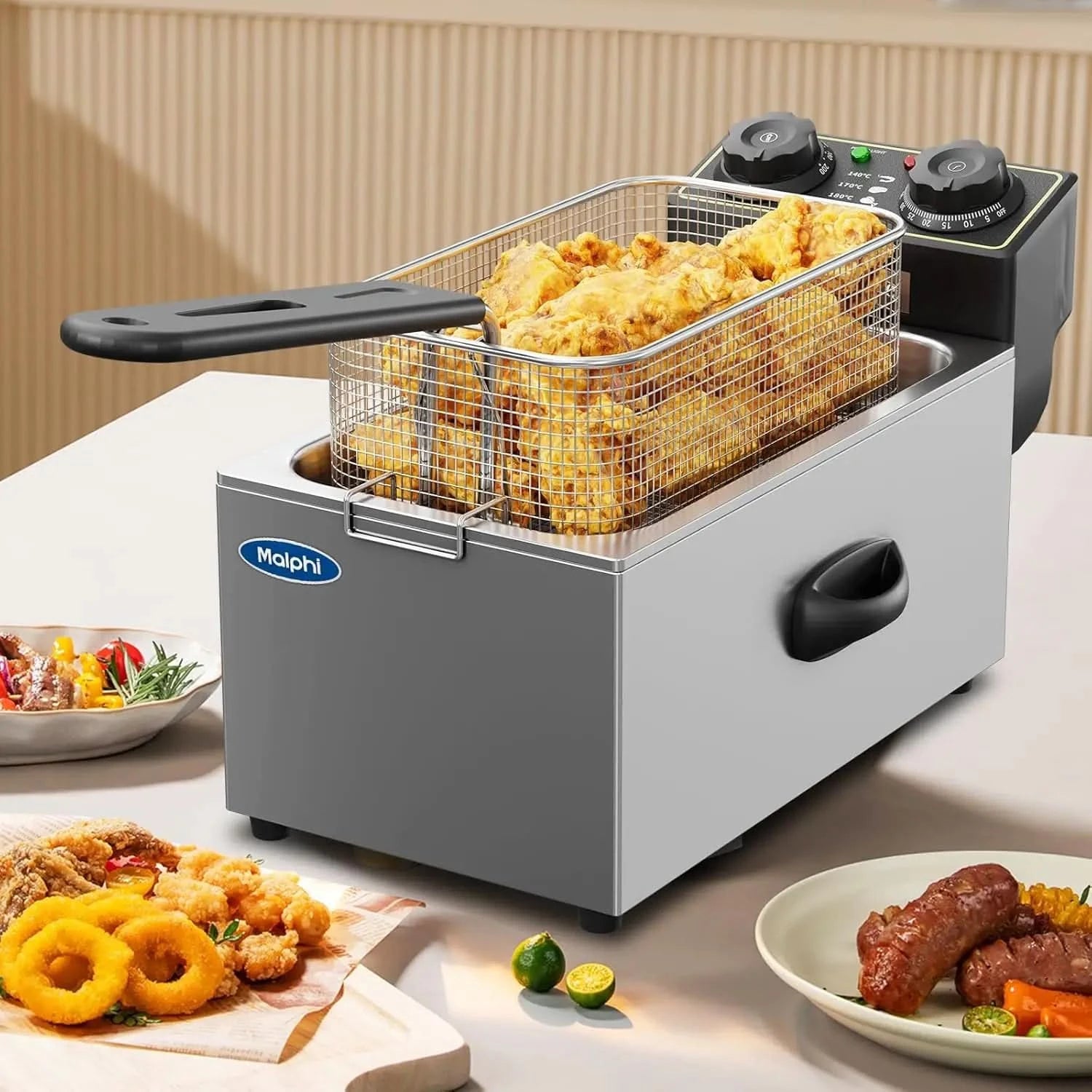 3 Litre Deep Fat Fryer Adjustable Temperature, Chip Pans - Basket & Lid - Fast 2000w High Power, Electric Oil Pot - Overheat Pro - M & M Global