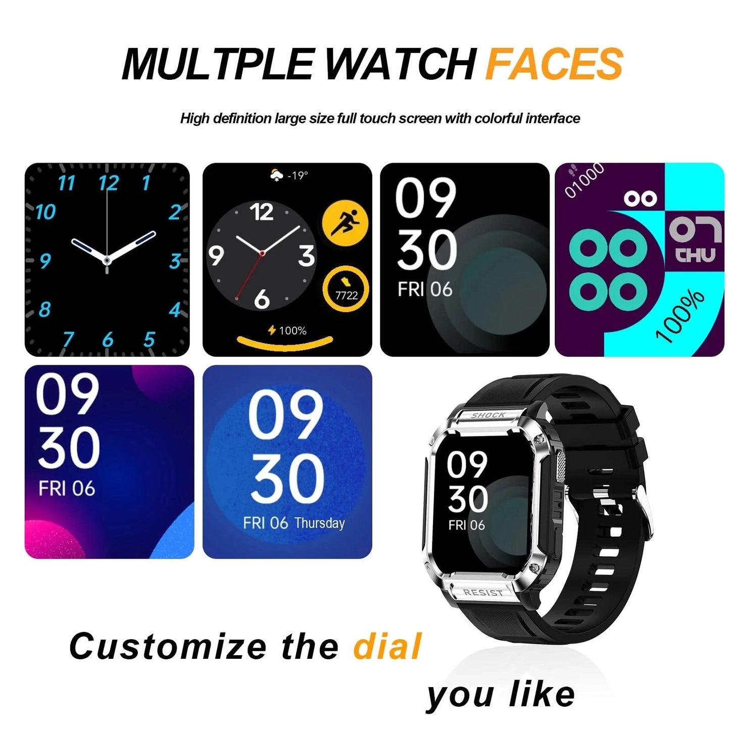 Smart watch, wireless calling /dial, multi -Sport mode, calling reminder and rejection, SMS reminder, for iPhone/Andriod