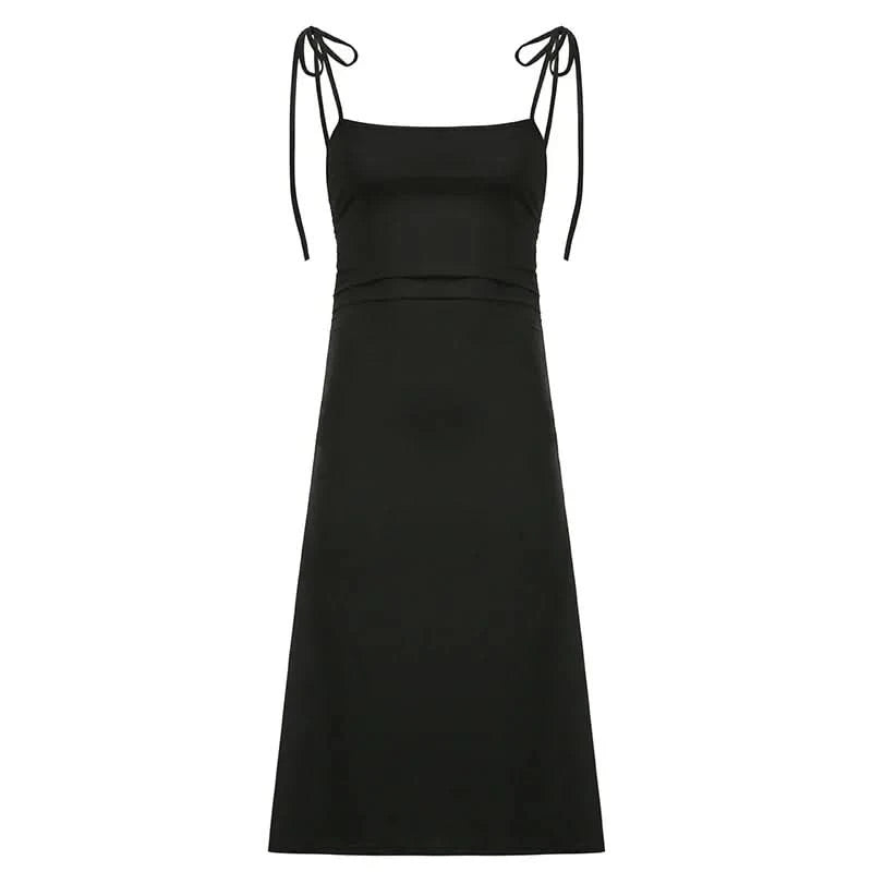 Fashion Strappy Ruched Sexy Black Dress Irregular Elegant Backless Long Dress Party Summer Dresses Women Clothes Vintage Dress - M & M Global