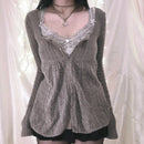 2000s Vintage Long Sleeve Babydoll Knitted Sweater Tops Cottage Milkmaid Pullovers Aesthetic Grunge Y2k Knitwear T-shirts Women