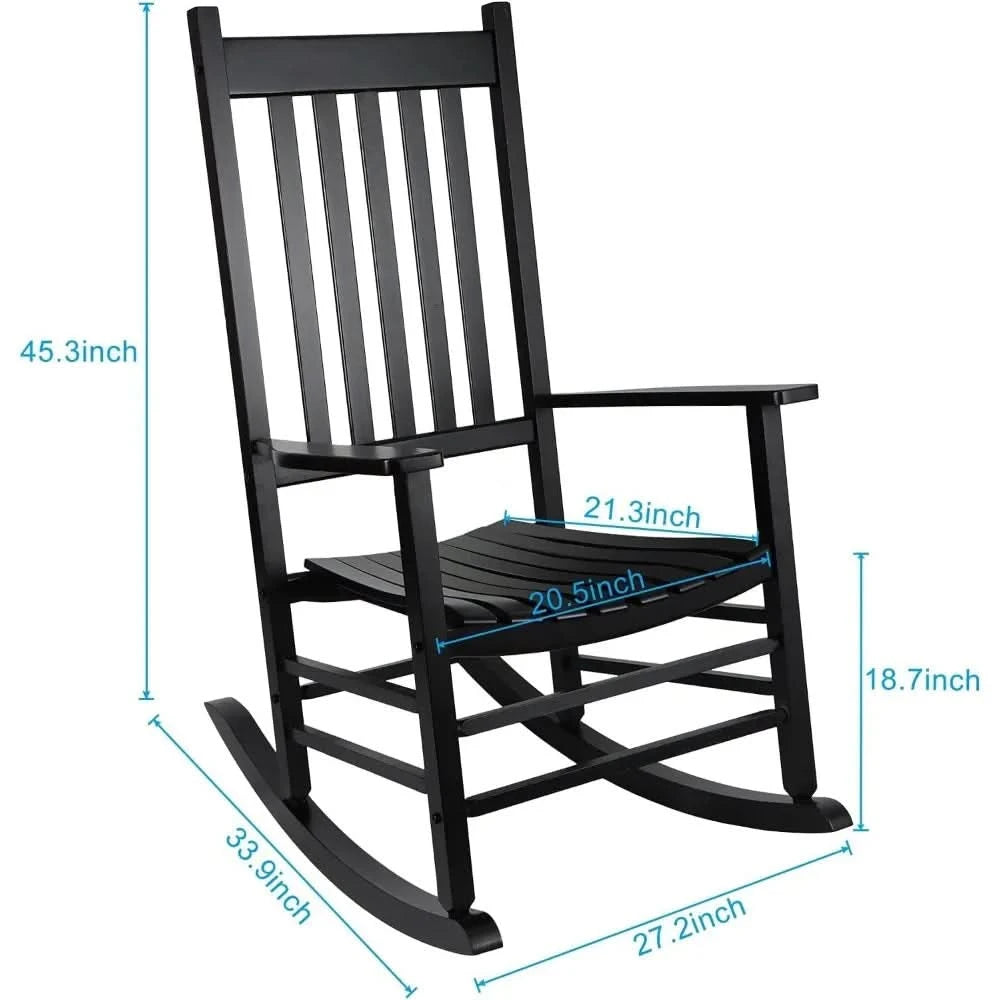 Outdoor Rocking Chair Set, Wood Porch Rocker, 2 Wooden Rocking Chair With Outdoor Side Table, Perfect for Indoor or Outdoor, All