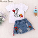 Humor Bear Girls Suit Summer Children's Clothes Suit Embroidery Letter Print Short sleeve+skirt Set Toddler Christmas Outfits - M & M Global