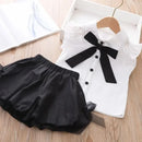 Girls Summer Casual Set Summer Vacation Bow Top + Shorts 2 Piece Set Children Clothes Girl - M & M Global