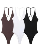 TFMLN Women Solid Bodysuit Sexy Backless Fashion Slim Women Top Chic V Neck Sling Body Suits Summer Female  High Street Outwear - M & M Global
