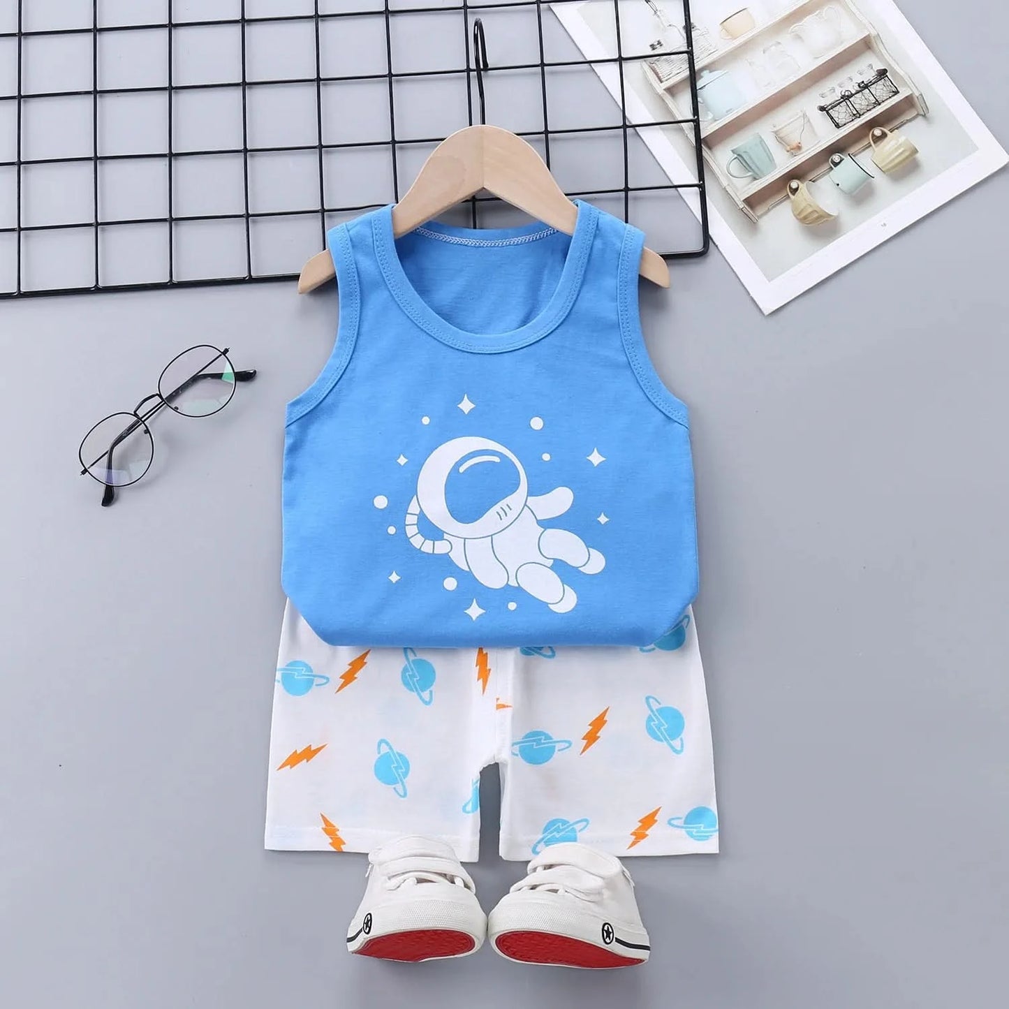 Summer Cute Cartoon 2PCS Kids Baby Boys Girls Cartoon Vest Top Shorts Pants Set Clothes Children Pajamas Girls Clothing Sets - M & M Global