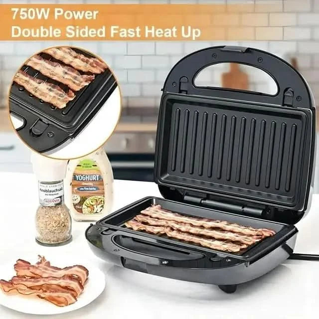 6 in 1 Waffle Iron Set, Panini Press Grill and Electric Sandwich Maker with Removable Non-Stick Plate, Ideal for Cooking Grilled - M & M Global