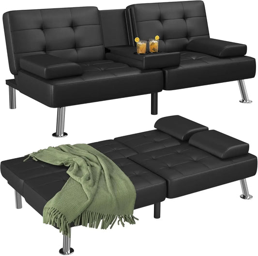 Authenticity guarantee.Futon Sofa Bed Modern Folding Futon Set Convertible Recliner Lounge for Living Room with 2 Cup Holder.HOM