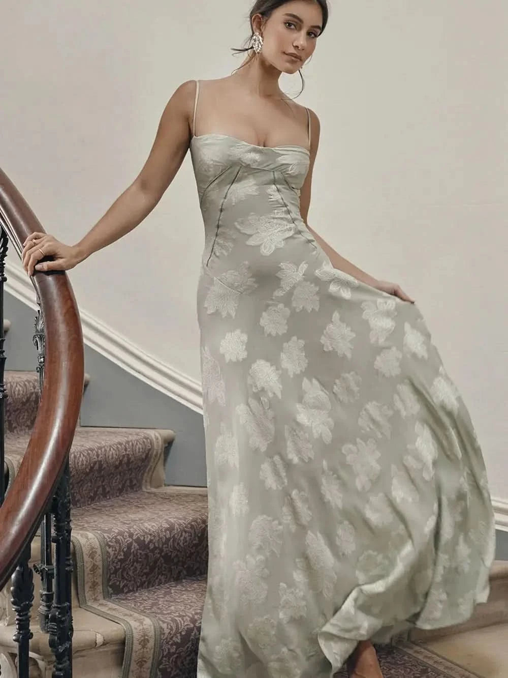 Sexy Lace Jacquard See Through Women Dress Sleeveless Tie Up Backless lace Long Dress Summer Party Ladies Bandage Party Dress - M & M Global