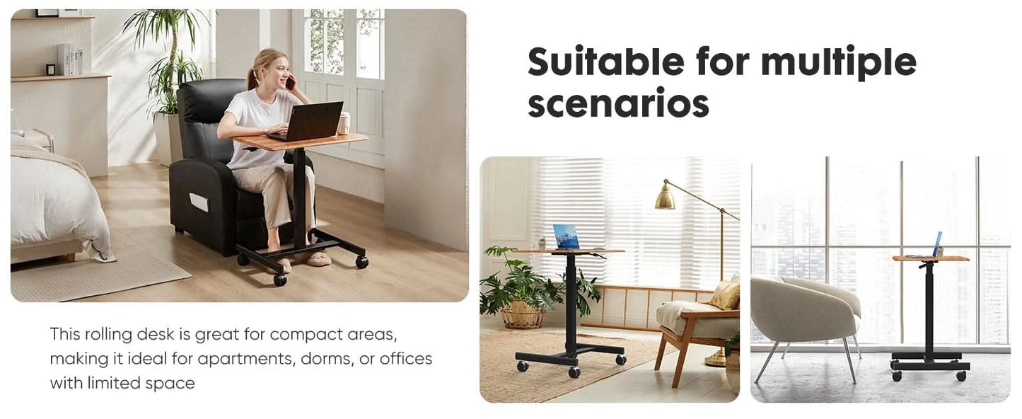 JHK Portable Computer Desk Laptop Height Adjustable Table Mobile Sitting Workstation Lockable Wheels Suitable For Work Learning