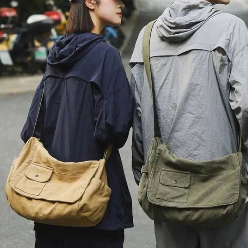 Casual Canvas Messenger Bag Versatile Flip Large Capacity Shoulder Book Bag For Student Adjustable Crossbody Bag For Men Women - M & M Global