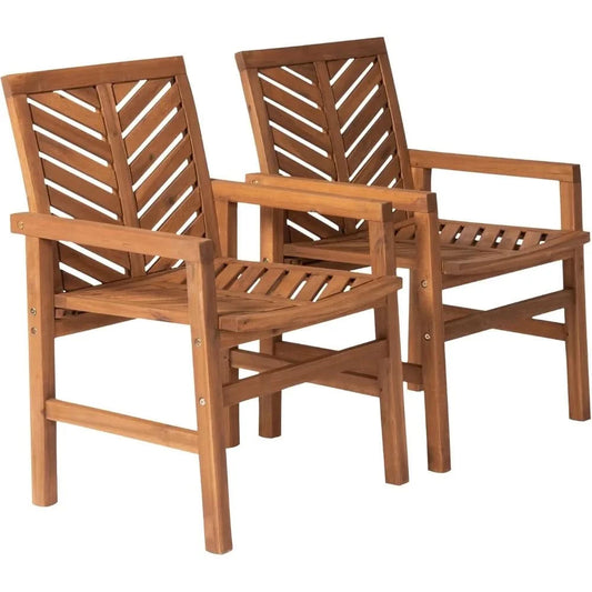 2 Piece Outdoor Patio Chevron Wood Chair Set All Weather Backyard Conversation Garden Poolside Balcony, Set of 2