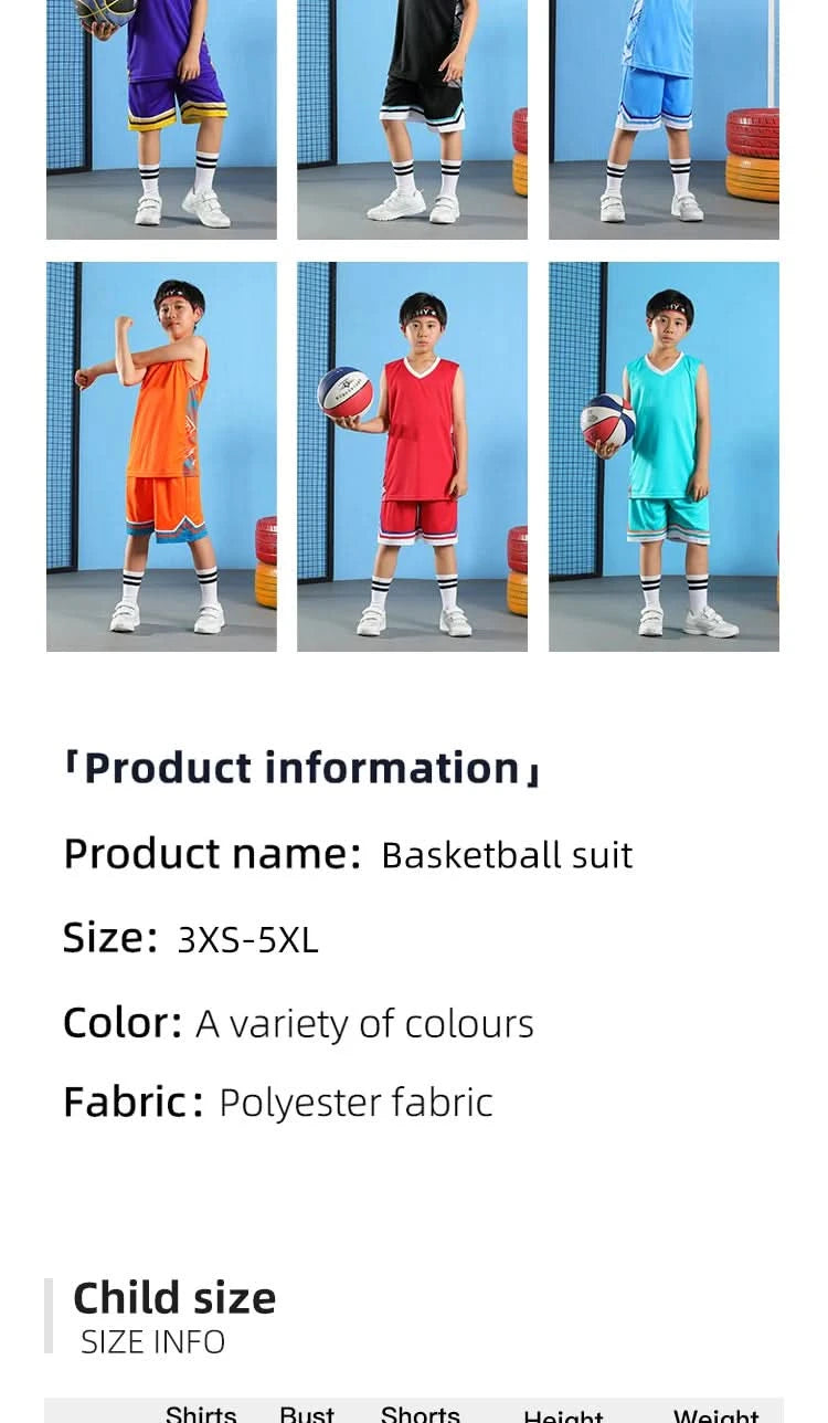 Kid Basketball Jersey Quick-drying Training Uniform Shirts Children Sportswear Kit Boys and Girls Tracksuit Sport Suit Clothes - M & M Global