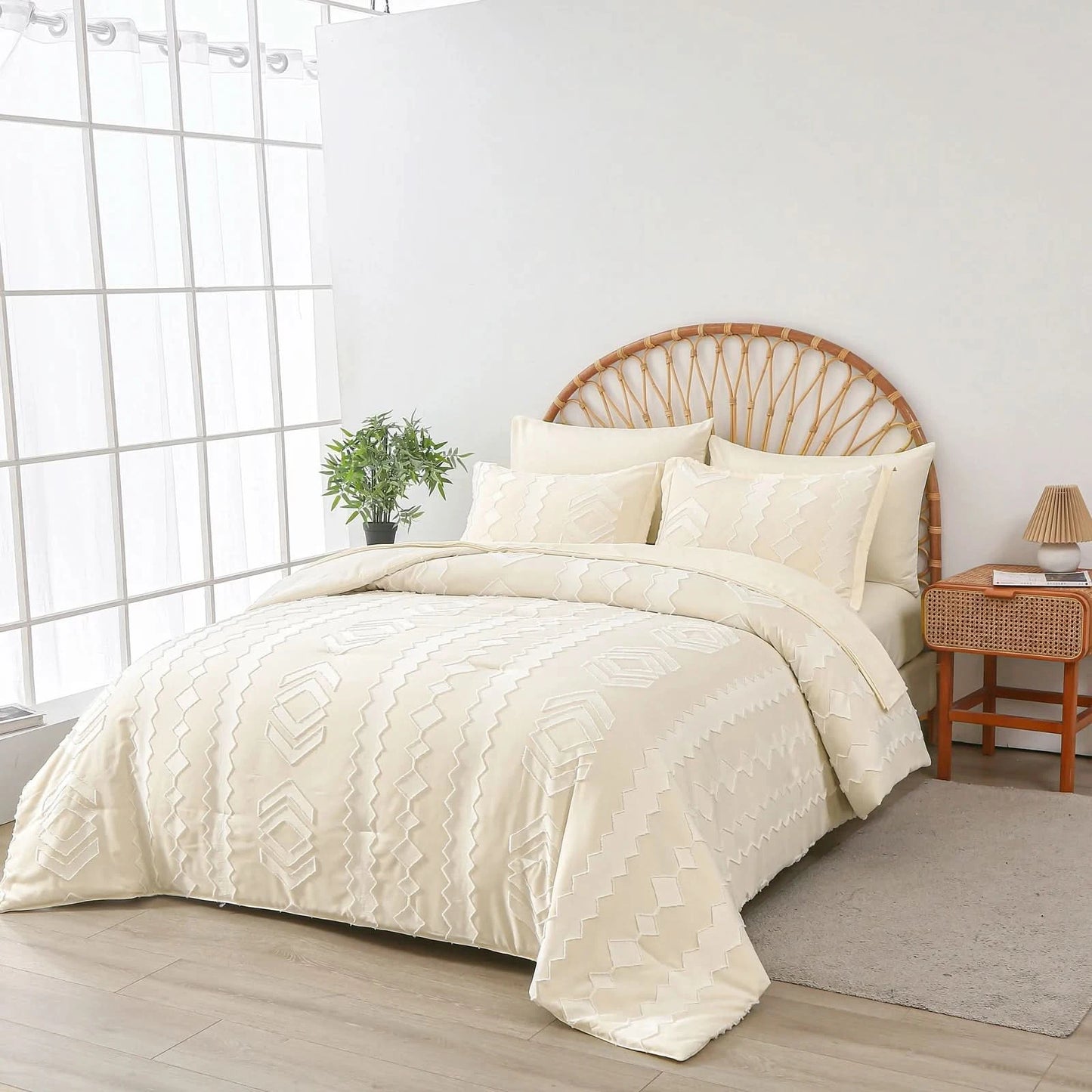 7-piece solid color diamond pattern quilt set, microfiber soft and durable bedding set bedroom decoration gift