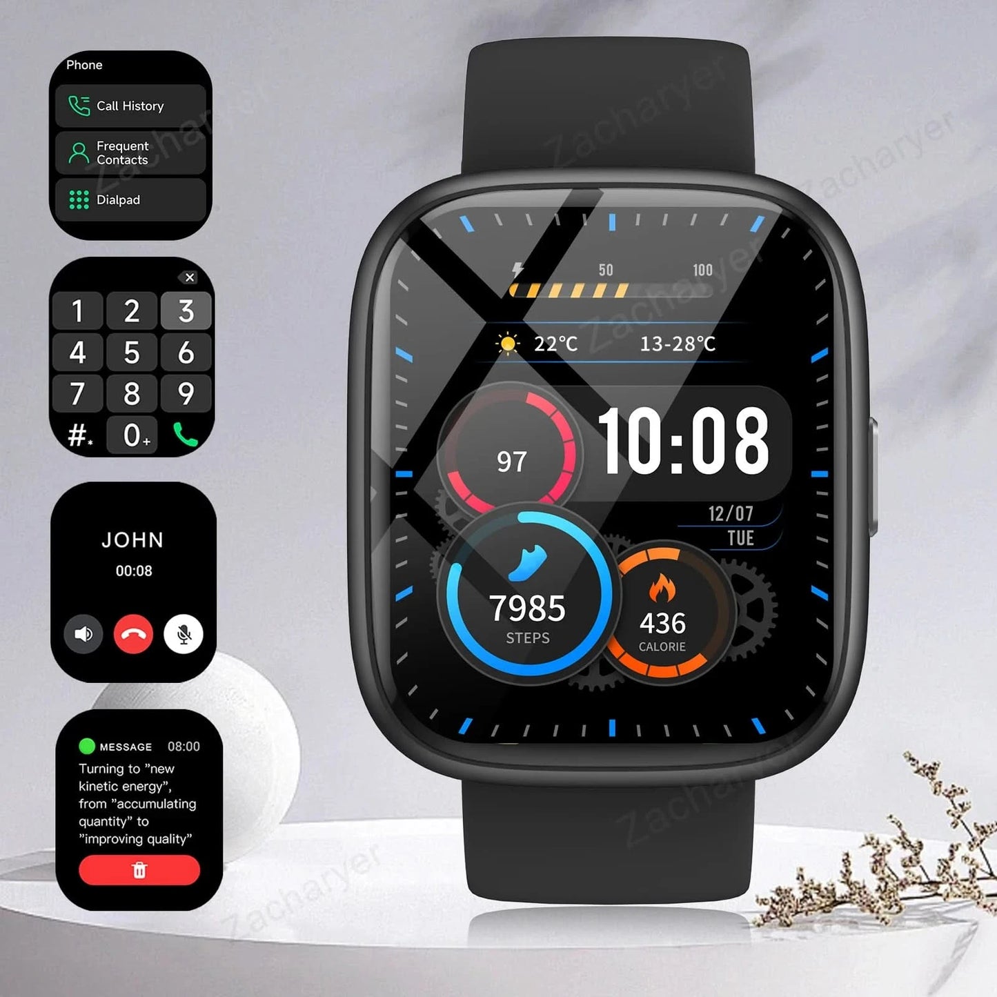 Smart watch, wireless calling/dial,fitness monitoring, multi-Sport mode, calling reminder and rejection, for iPhone/Andriod