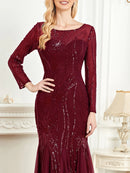 Elegant Long Sleeves Sequin Tulle Evening Dresses 2025 Women Luxury Mermaid Formal Bridesmaid Party Maxi Prom Dress
