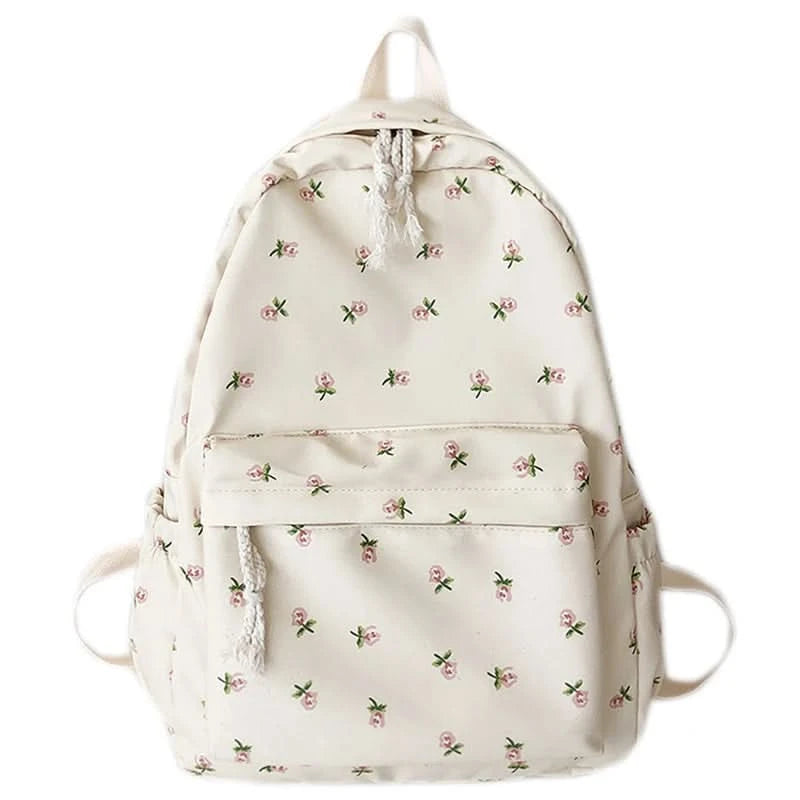 Student School Backpack Floral White School Bags For Teenage Girls Cute Women's Backpack Book Bag Nylon Rucksack - M & M Global
