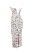 Mozision Floral Embroidery Sexy Maxi Dress For Women Fashion Spaghetti Strap Sleeveless Backless Lace-up Club Party Long Dress - M & M Global