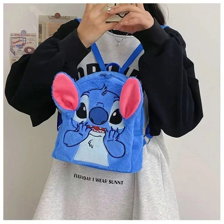New Disney Plush Backpack Ins Japanese Blue Stitch Funny Cartoon Large-Capacity Student Backpack Kindergarten Bag Child Gift - M & M Global