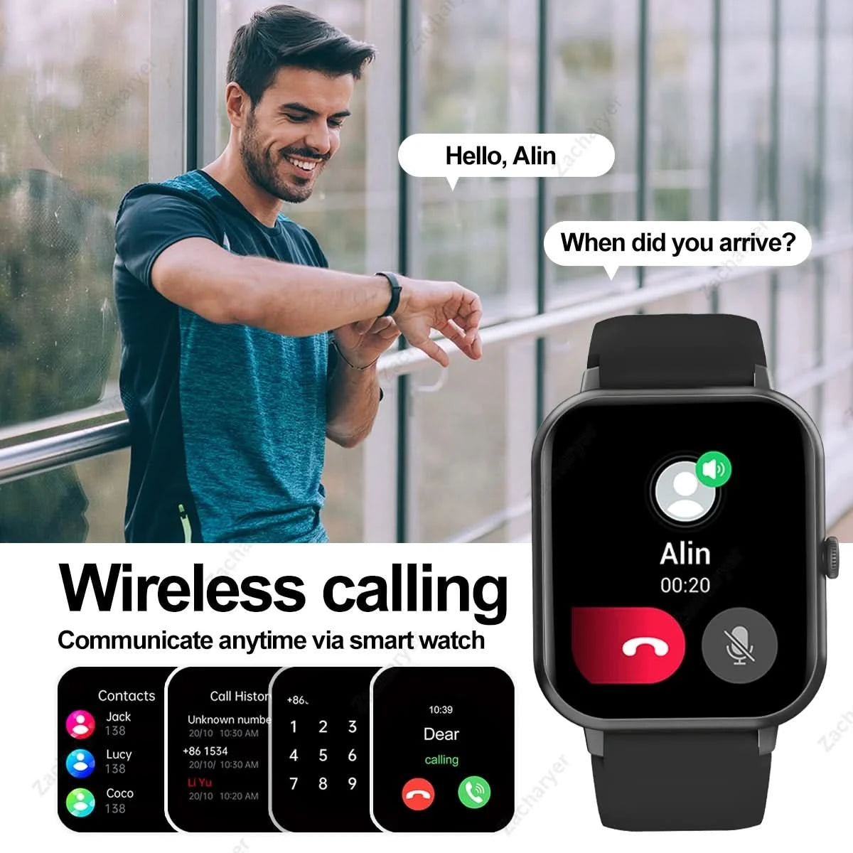 Hot Smart watch, multi-sport mode, call reminder, message reminder, custom wallpaper, compatible with iPhone/Android