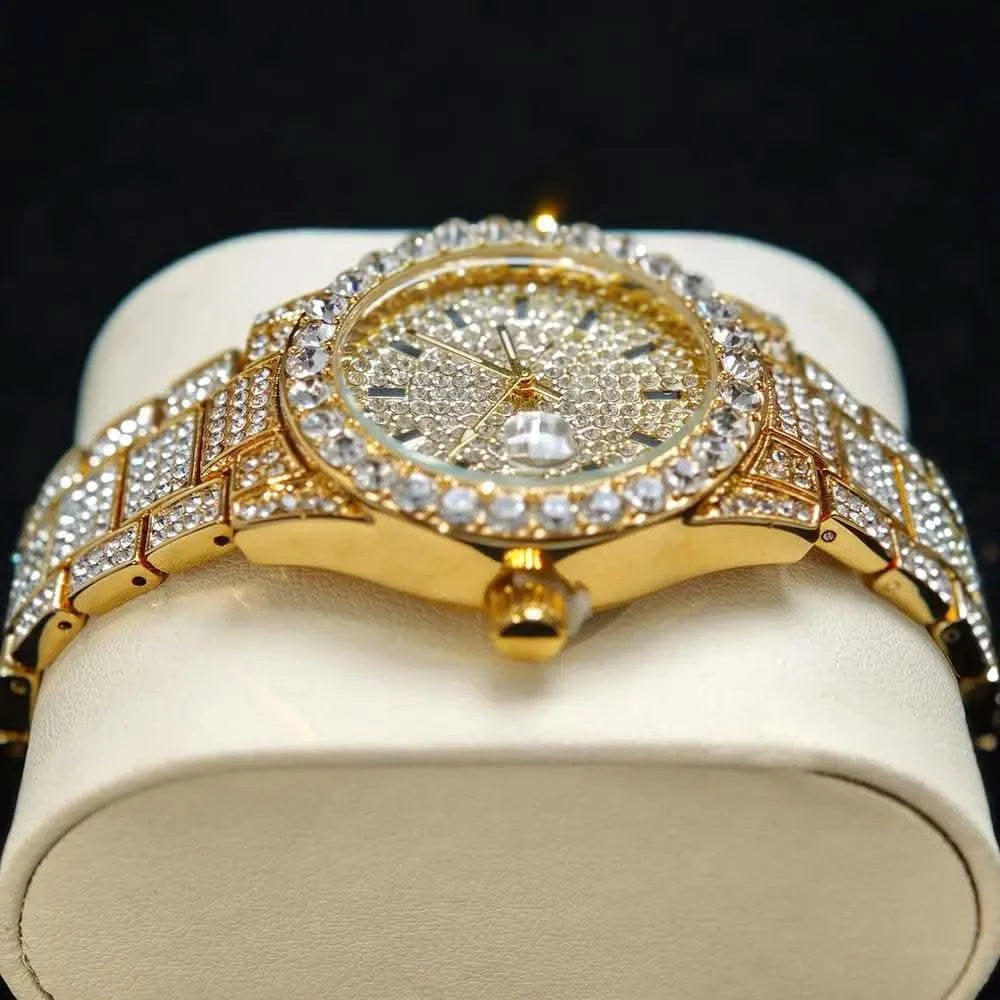 2025 Hot Fashion Gold Watches Women Luxury Stainless Steel Elegant Iced Diamond Jewelry Quartz Wristwatch Ladies Dropshipping - M & M Global