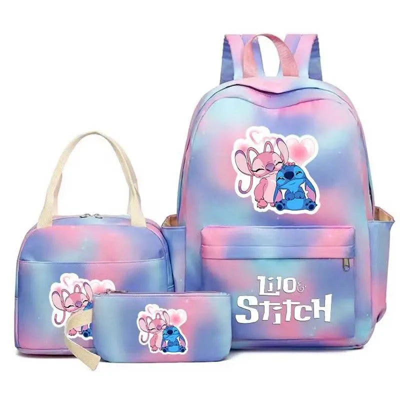 3Pcs Lilo Stitch Colorful Backpack Set With Tote and Pouch Large Capacity Lightweight And Breathable Outdoor Knapsack - M & M Global
