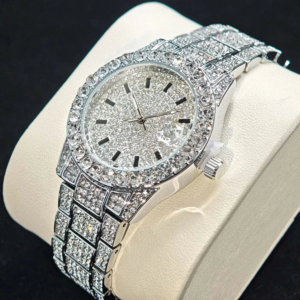 2025 Hot Fashion Gold Watches Women Luxury Stainless Steel Elegant Iced Diamond Jewelry Quartz Wristwatch Ladies Dropshipping - M & M Global