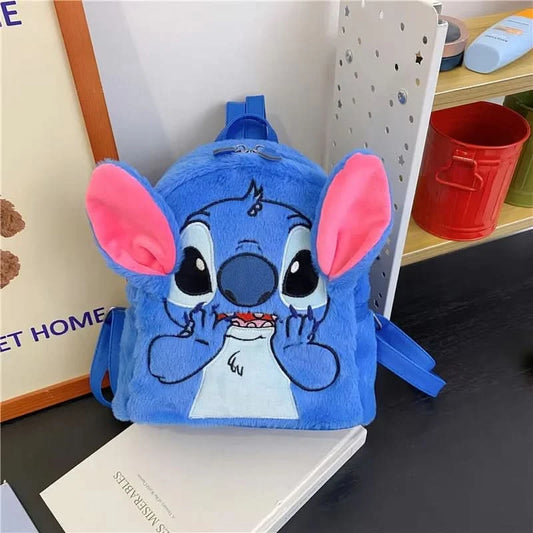 New Disney Plush Backpack Ins Japanese Blue Stitch Funny Cartoon Large-Capacity Student Backpack Kindergarten Bag Child Gift - M & M Global