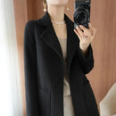 Plus Size Women's Long Sleeve Woolen Coat Pure Color Slim Fit Midi Length Spring New Style Compact Size Versatile Quality Pol...