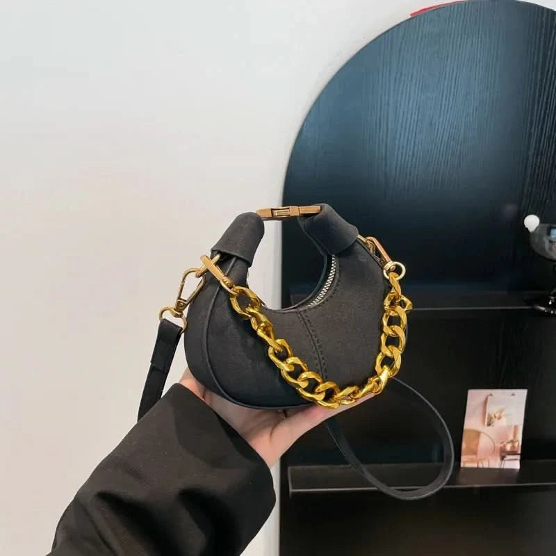 Mini Semicircle Saddle Crossbody Bag For Women Luxury Lemon Color Handbag Half Moon Bag Fashion Chain Lady Cross Body Bag - M & M Global