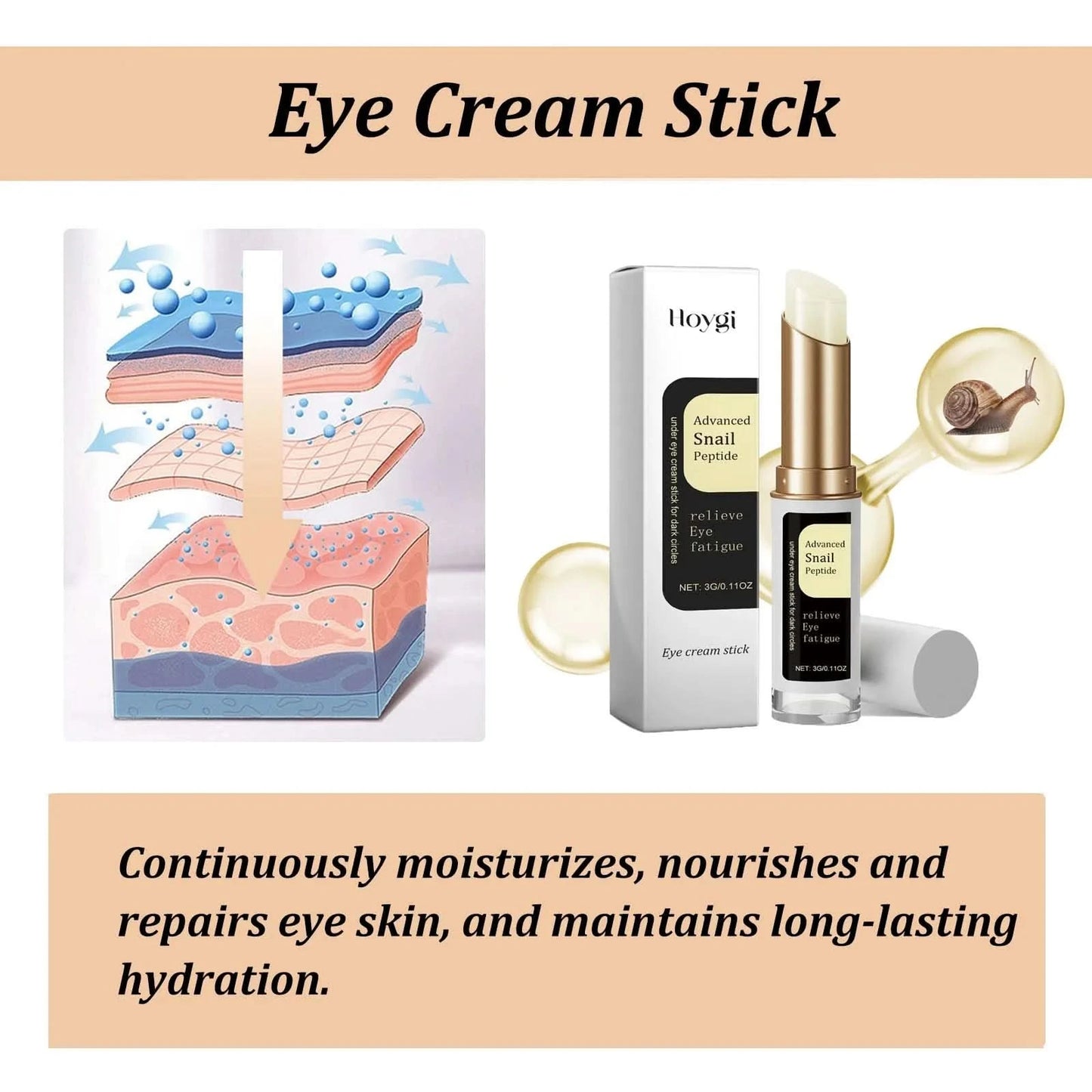 Snail Eye Cream Stick Collagen Fade Fine Lines Wrinkle Lightening Dark Circles Firming Eye Bags Puffiness Moisturizing Eye Cream - M & M Global