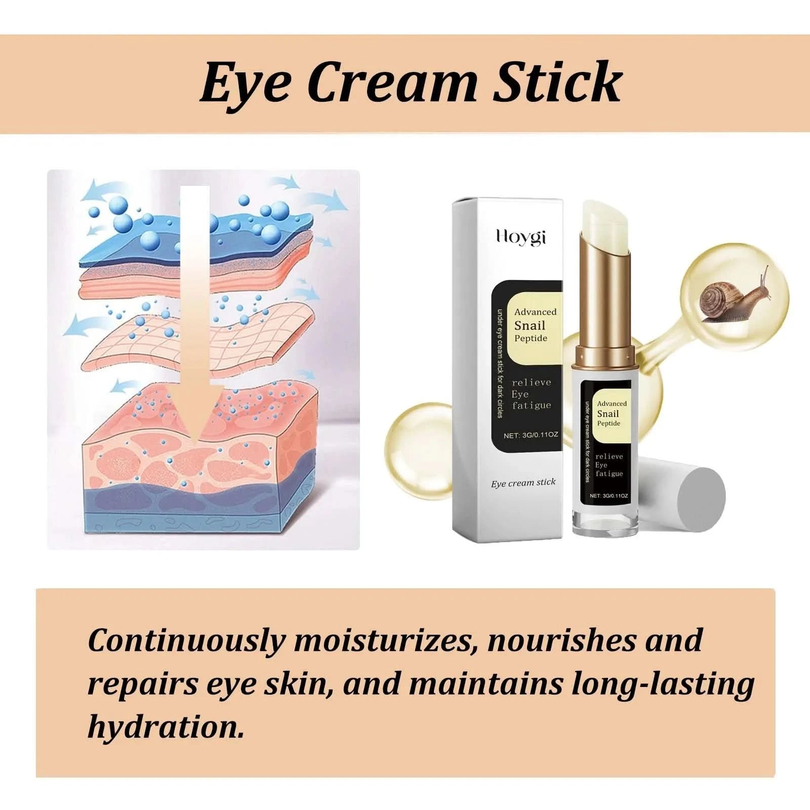 Snail Eye Cream Stick Collagen Fade Fine Lines Wrinkle Lightening Dark Circles Firming Eye Bags Puffiness Moisturizing Eye Cream - M & M Global
