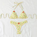 Women Y2k Bikinis Sets Coquette Aesthetic Bows Halter Tie Up Bikini Top High Cut Elastic Waist Bikini Bottom - M & M Global