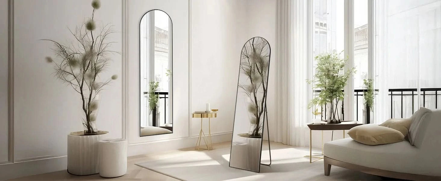 JHK Full Body Wall Mirror 59"x16"/64"x21" Standing or Wall-Hanging with Stand Aluminum Alloy Frame Bedroom Cloakroom Decoration