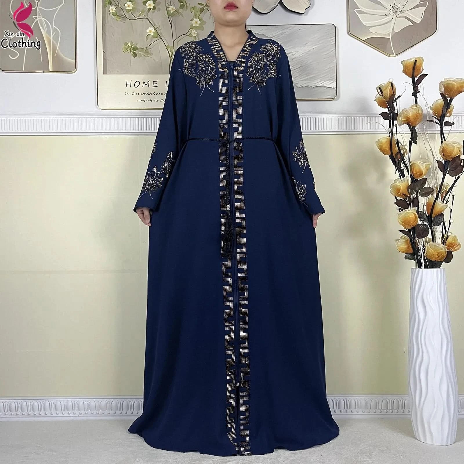 New Muslim Abayas For Women Long Sleeved Dress Dubai Lady Elegant Long Dress Islam Clothing African Abaya Loose Robe With Turban - M & M Global